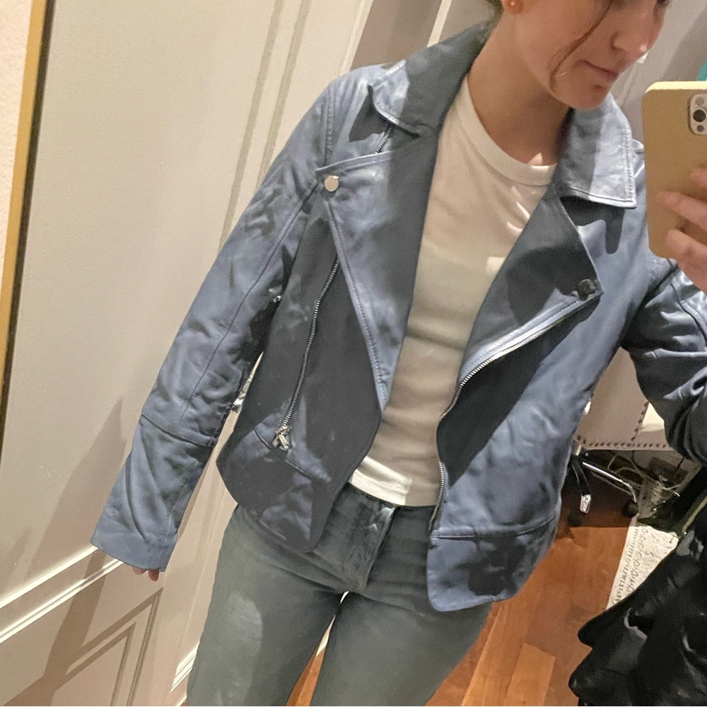 TED BAKER Size 3 Blue Leather Jacket